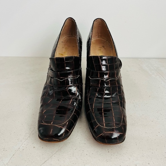 Vintage Free Lance Paris. Heeled Loafers in Dark Brown Shiny Leather - Picture 2 of 5